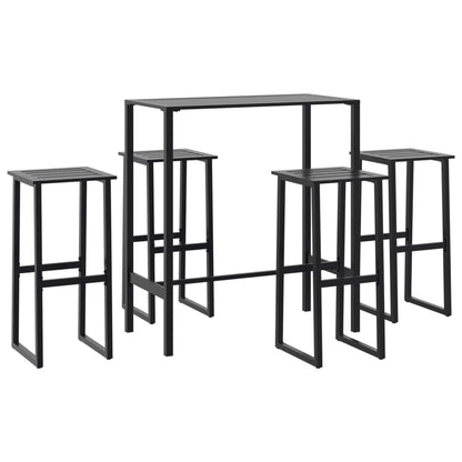 5 Piece Garden Bar Set Black Powder-coated Steel