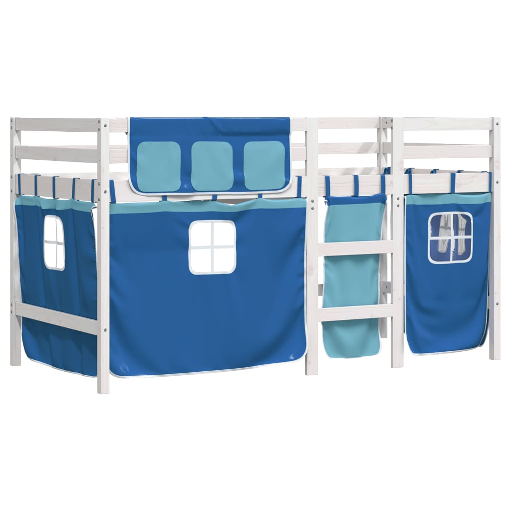 Kids' Loft Bed with Curtains Blue 80x200 cm Solid Wood Pine