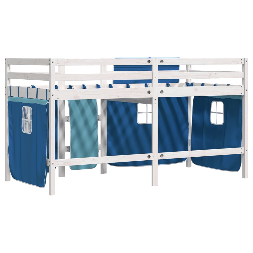 Kids' Loft Bed with Curtains Blue 80x200 cm Solid Wood Pine