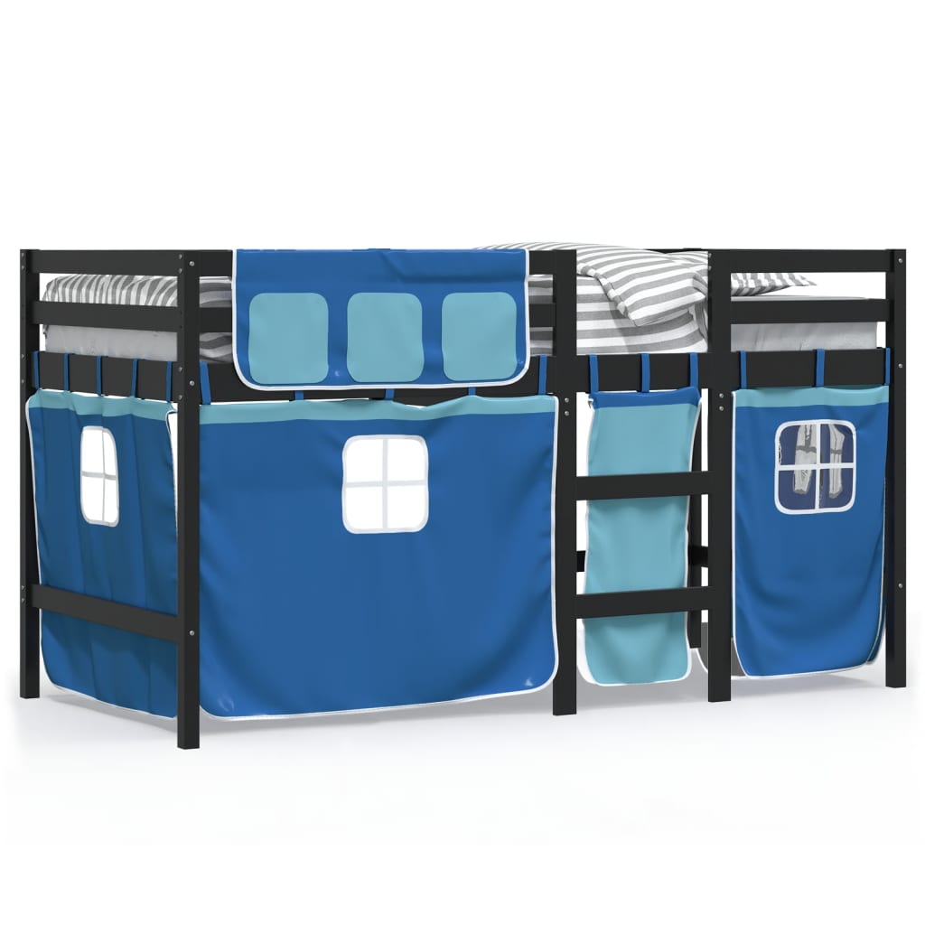 Kids' Loft Bed with Curtains Blue 90x200 cm Solid Wood Pine