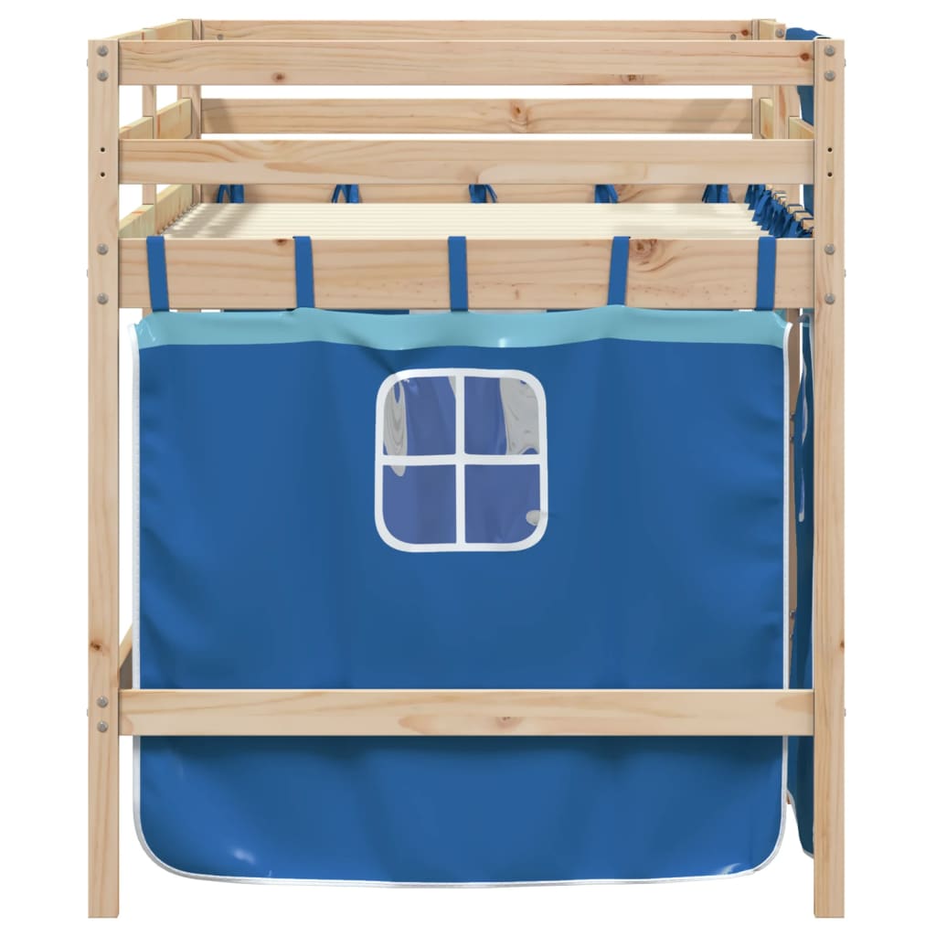 Kids' Loft Bed with Curtains Blue 90x190 cm Solid Wood Pine