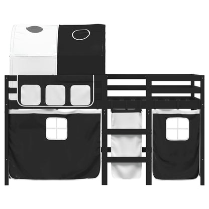 Kids' Loft Bed with Tunnel White&Black 80x200 cm Solid Wood Pine
