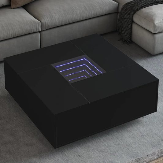 Coffee Table with Infinity LED Black 100x100x40 cm