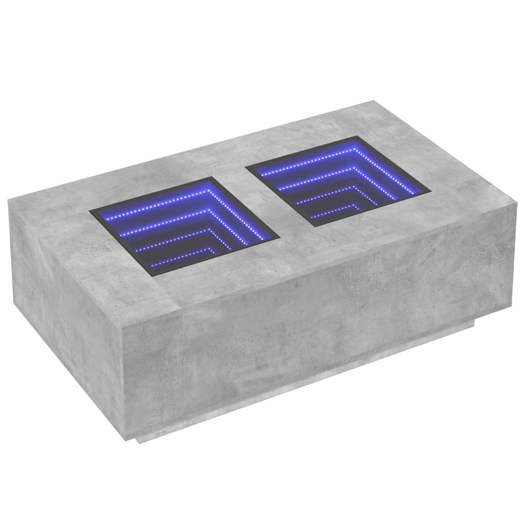 Coffee Table with Infinity LED Concrete Grey 116x69x40 cm