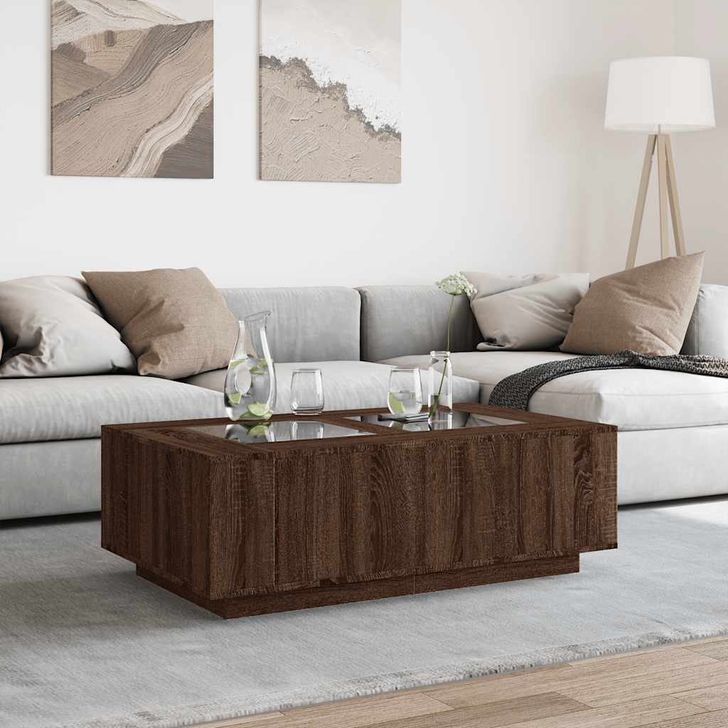 Coffee Table with Infinity LED Brown Oak 116x69x40 cm