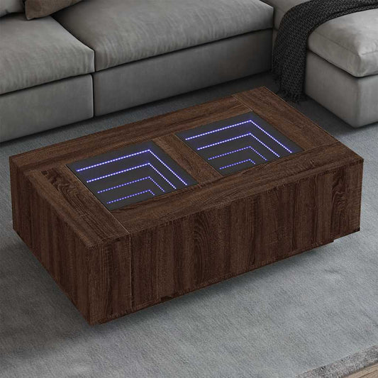 Coffee Table with Infinity LED Brown Oak 116x69x40 cm