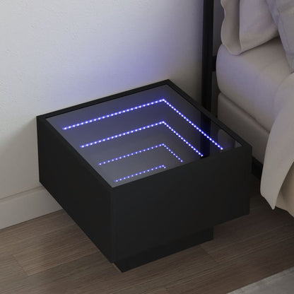 Bedside Table with Infinity LED Black 40x40x30 cm