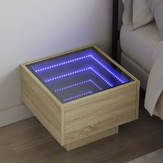 Bedside Table with Infinity LED Sonoma Oak 40x40x30 cm