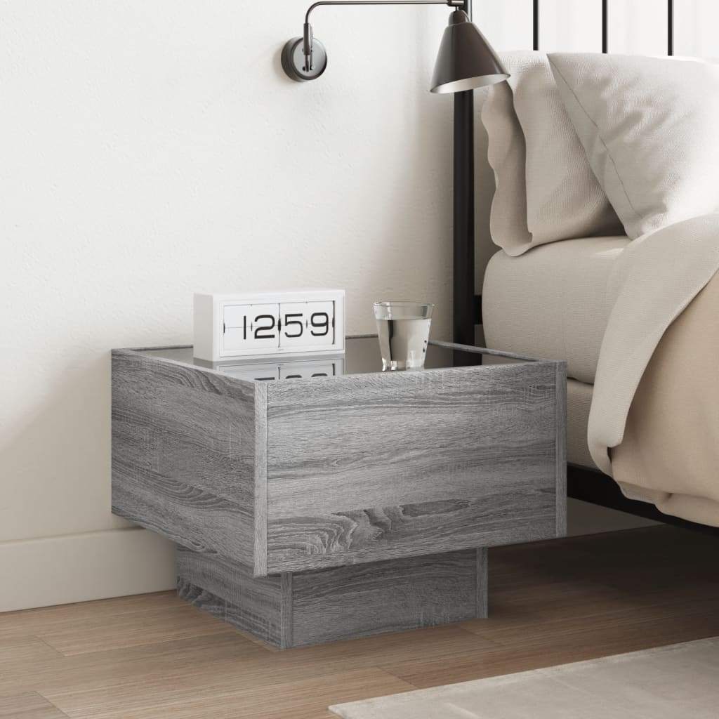 Bedside Table with Infinity LED Grey Sonoma 40x40x30 cm