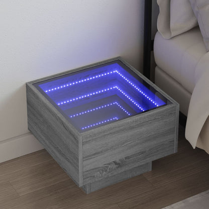 Bedside Table with Infinity LED Grey Sonoma 40x40x30 cm