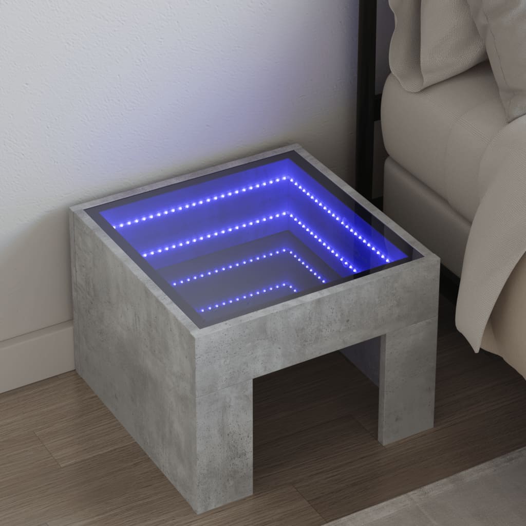 Bedside Table with Infinity LED Concrete Grey 40x40x30 cm