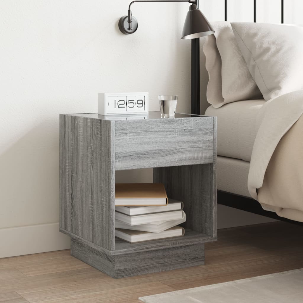 Bedside Table with Infinity LED Grey Sonoma 40x40x50 cm