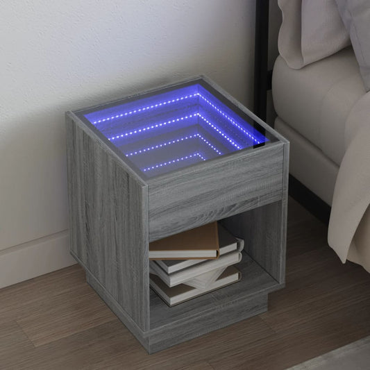 Bedside Table with Infinity LED Grey Sonoma 40x40x50 cm