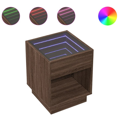 Bedside Table with Infinity LED Brown Oak 40x40x50 cm