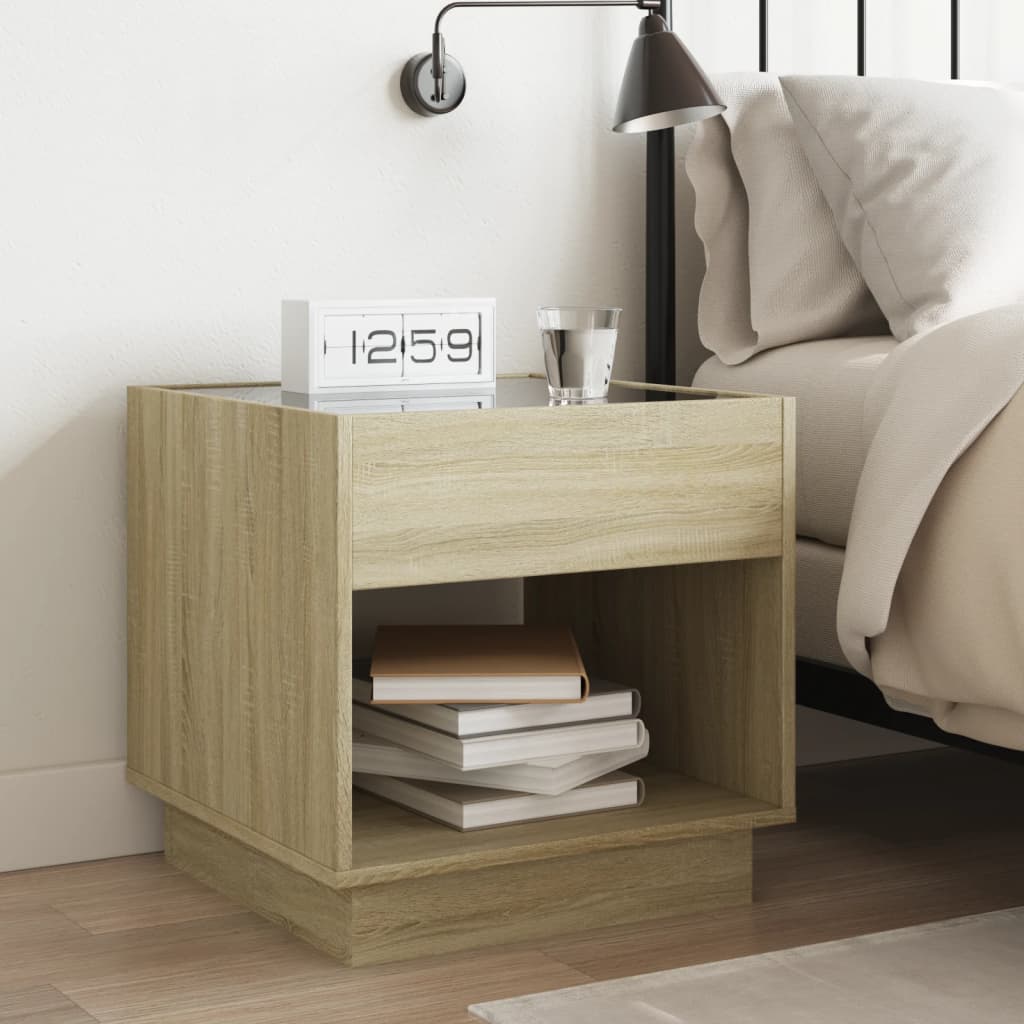 Bedside Table with Infinity LED Sonoma Oak 50x50x50 cm