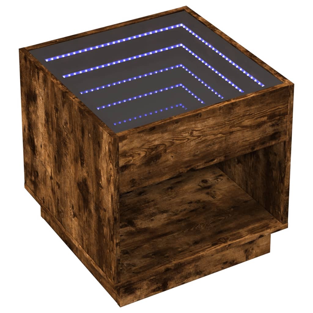 Bedside Table with Infinity LED Smoked Oak 50x50x50 cm