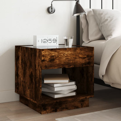 Bedside Table with Infinity LED Smoked Oak 50x50x50 cm