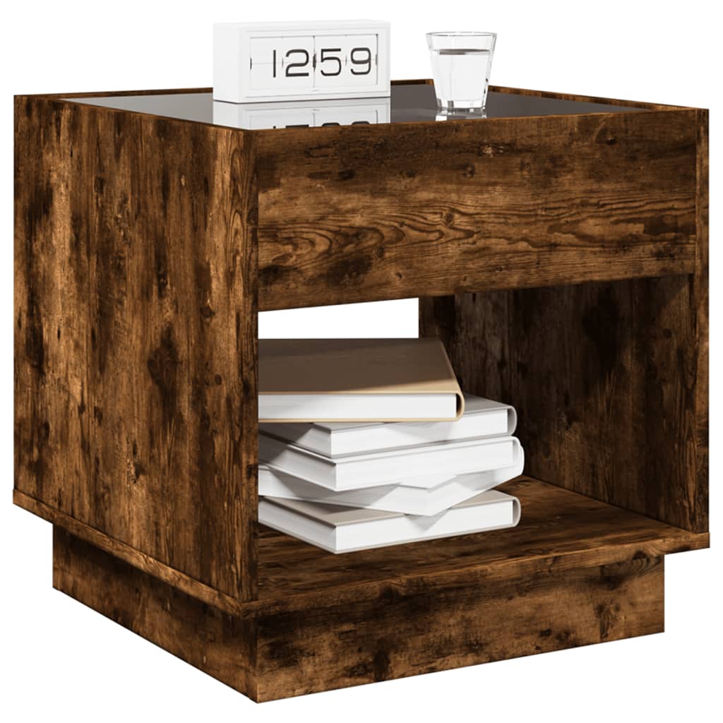 Bedside Table with Infinity LED Smoked Oak 50x50x50 cm