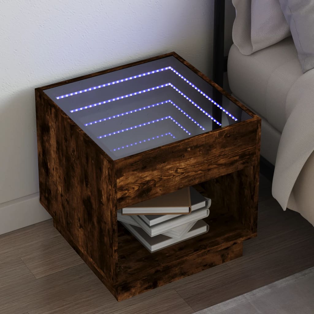 Bedside Table with Infinity LED Smoked Oak 50x50x50 cm