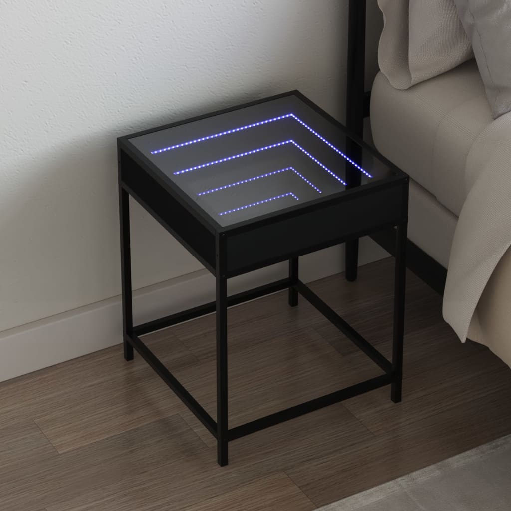 Bedside Table with Infinity LED Black 40x40x51 cm