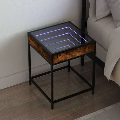 Bedside Table with Infinity LED Smoked Oak 40x40x51 cm