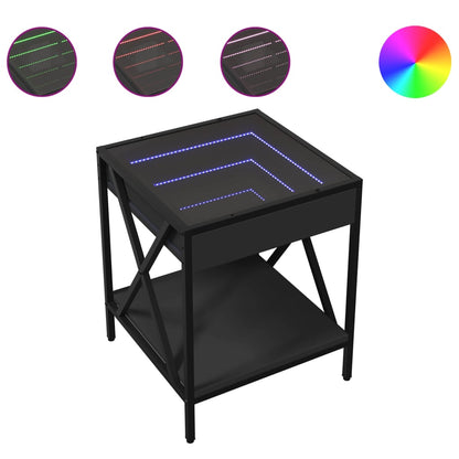 Bedside Table with Infinity LED Black 40x40x49 cm