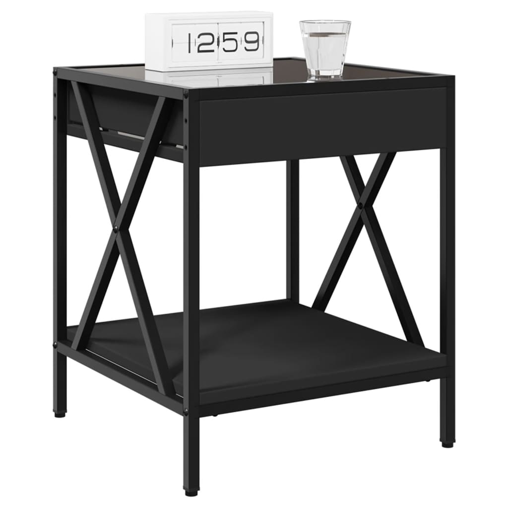 Bedside Table with Infinity LED Black 40x40x49 cm