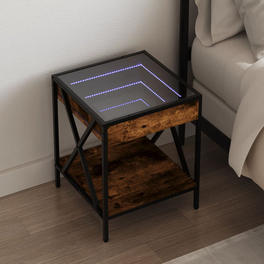 Bedside Table with Infinity LED Smoked Oak 40x40x49 cm