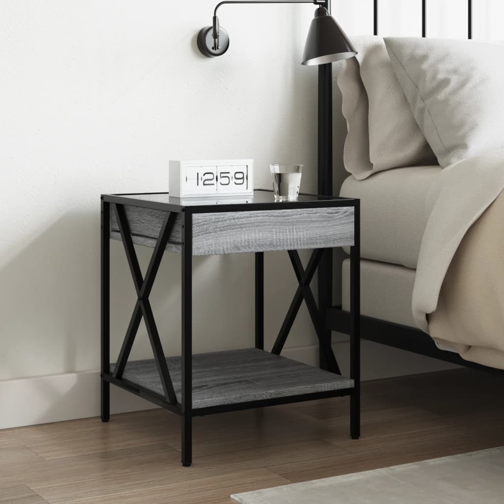 Bedside Table with Infinity LED Grey Sonoma 40x40x49 cm