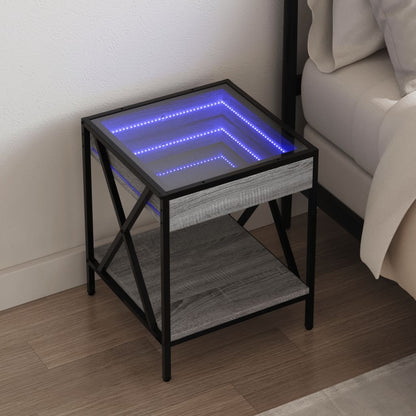 Bedside Table with Infinity LED Grey Sonoma 40x40x49 cm