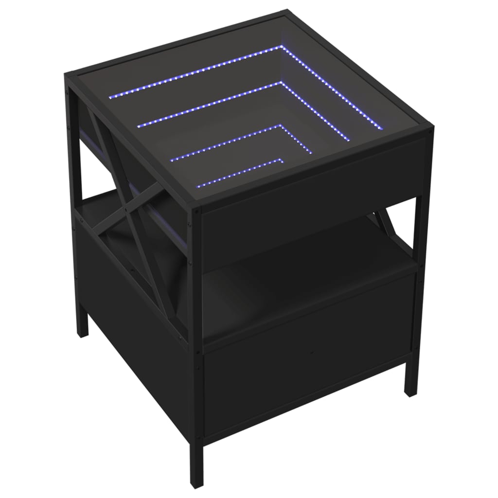 Bedside Table with Infinity LED Black 40x40x51 cm