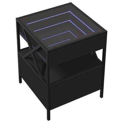 Bedside Table with Infinity LED Black 40x40x51 cm