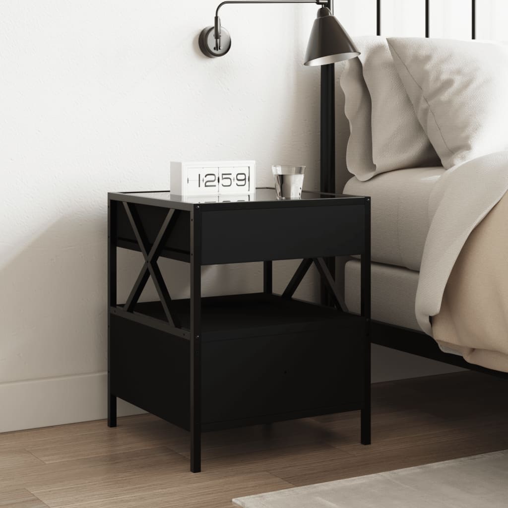 Bedside Table with Infinity LED Black 40x40x51 cm