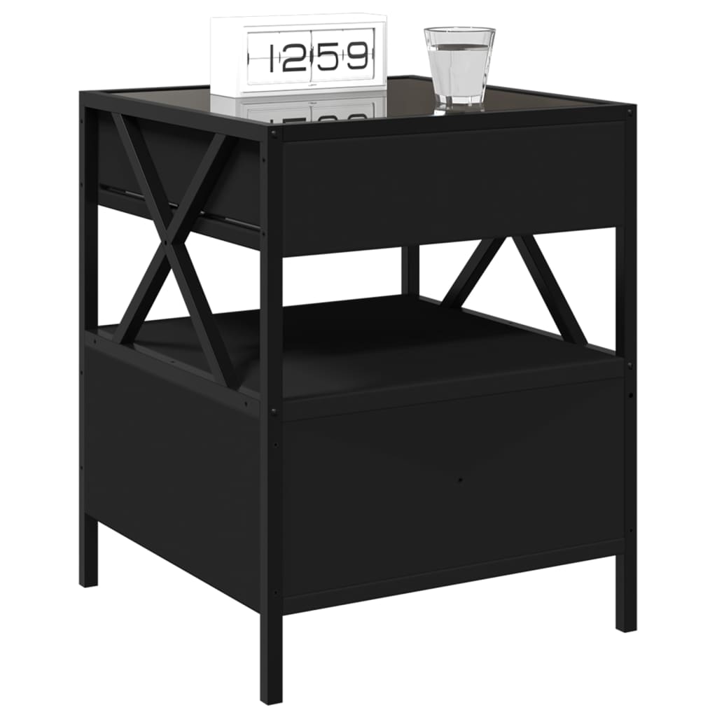 Bedside Table with Infinity LED Black 40x40x51 cm