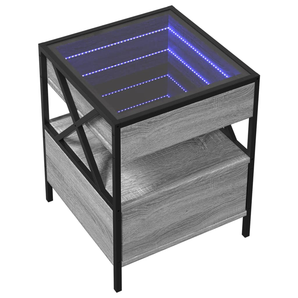 Bedside Table with Infinity LED Grey Sonoma 40x40x51 cm