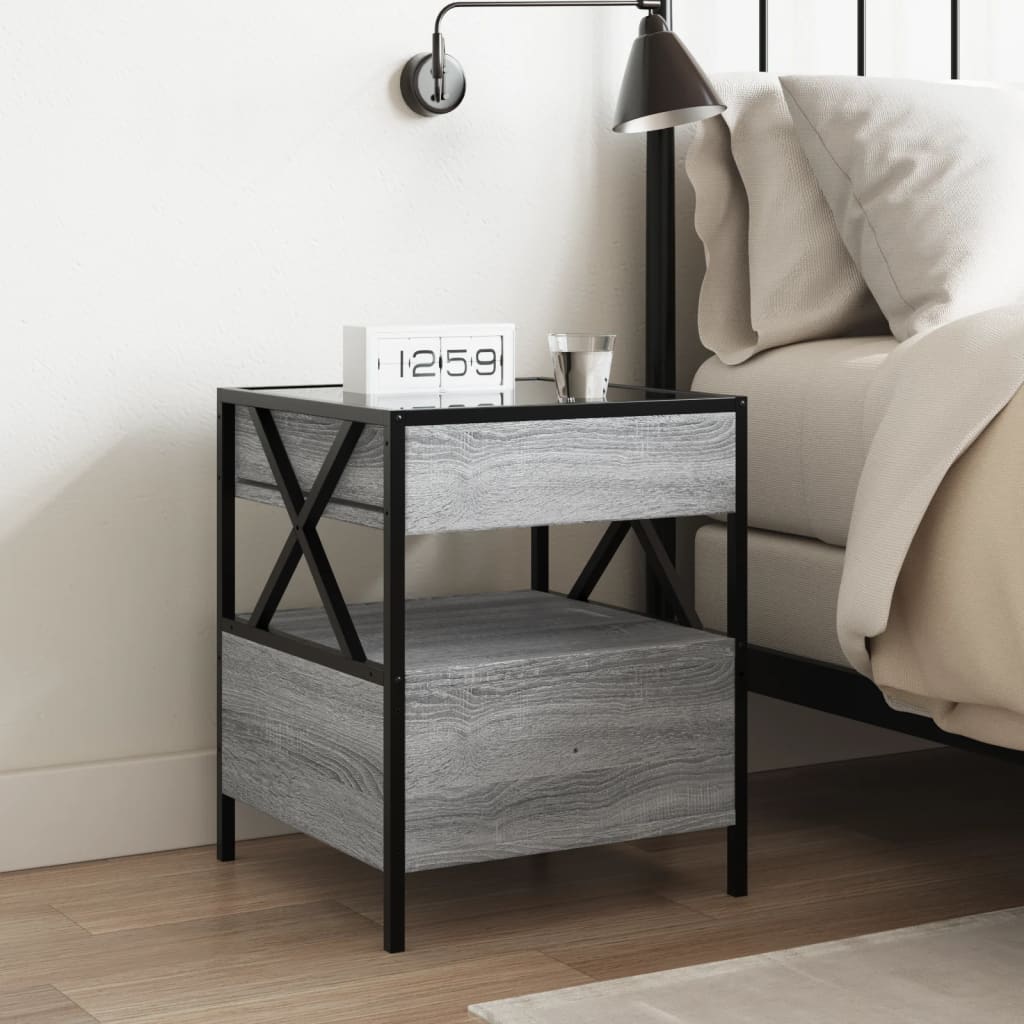 Bedside Table with Infinity LED Grey Sonoma 40x40x51 cm