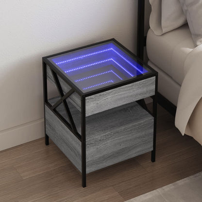 Bedside Table with Infinity LED Grey Sonoma 40x40x51 cm