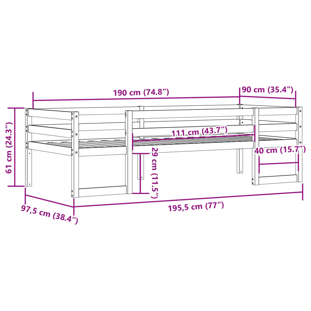 Kids' Bed Frame without Mattress Wax Brown 90x190 cm Single