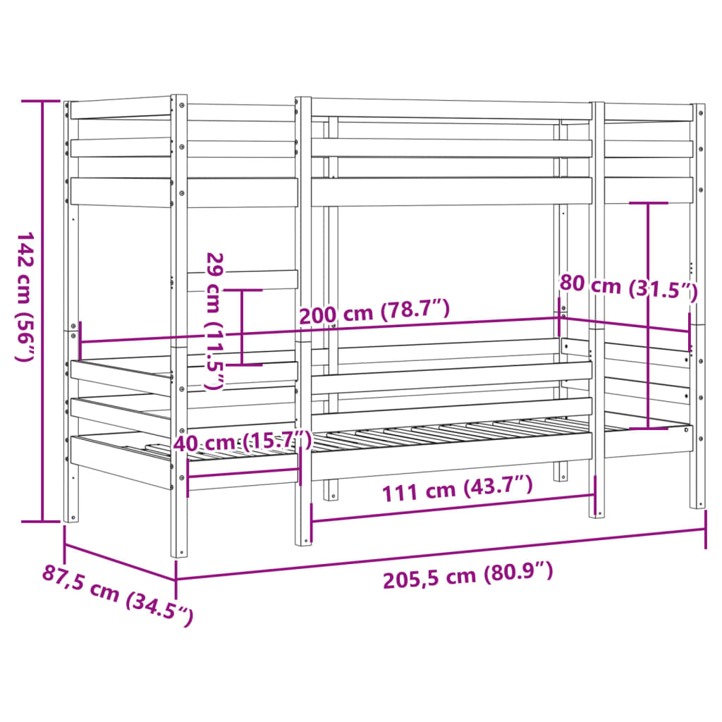 Bunk Bed without Mattress Wax Brown 80x200 cm Solid Wood Pine