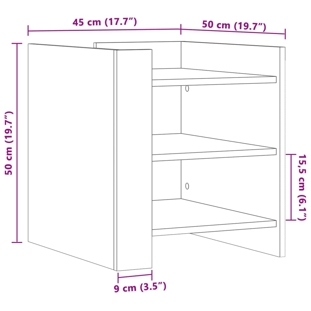 Bedside Cabinet Black 45x50x50 cm Engineered Wood