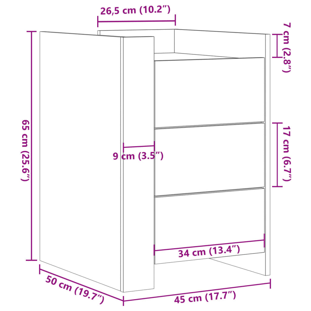 Bedside Cabinet Black 45x50x65 cm Engineered Wood