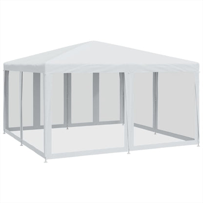 Party Tent with 8 Mesh Sidewalls White 4x4 m HDPE