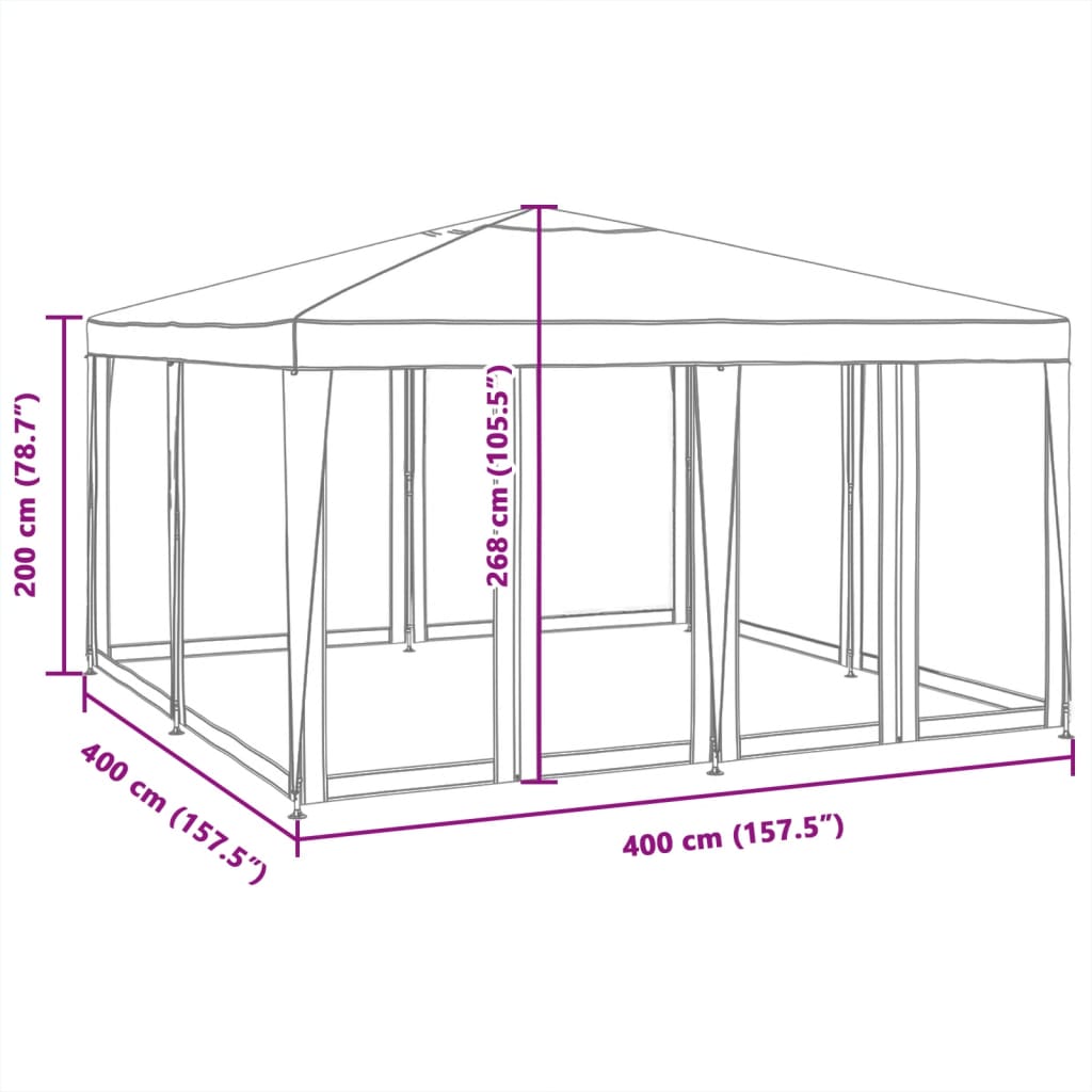 Party Tent with 8 Mesh Sidewalls White 4x4 m HDPE