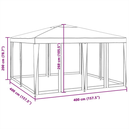 Party Tent with 8 Mesh Sidewalls White 4x4 m HDPE