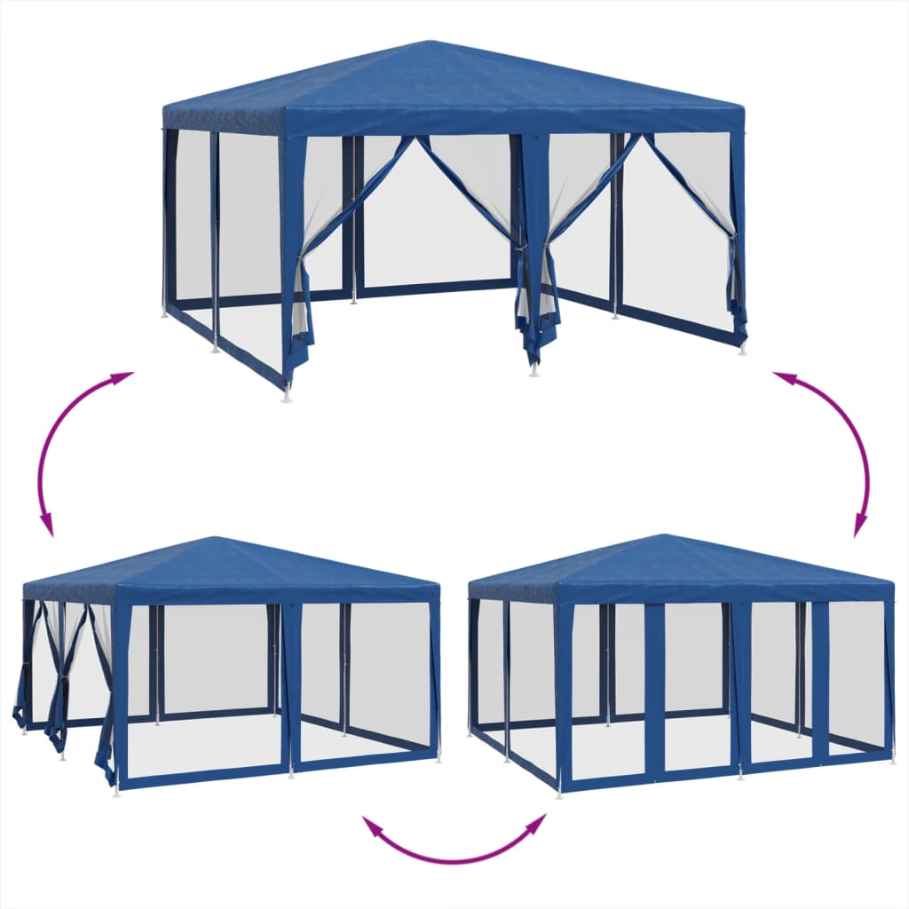 Party Tent with 8 Mesh Sidewalls Blue 4x4 m HDPE