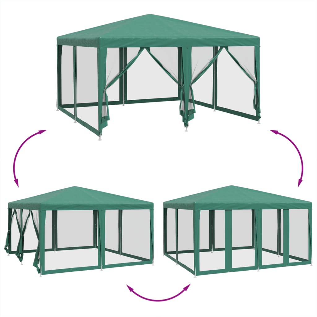 Party Tent with 8 Mesh Sidewalls Green 4x4 m HDPE