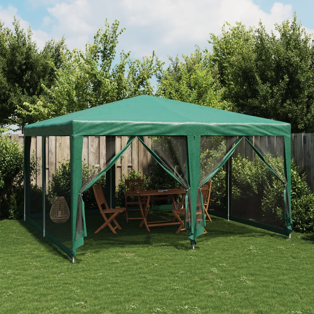 Party Tent with 8 Mesh Sidewalls Green 4x4 m HDPE