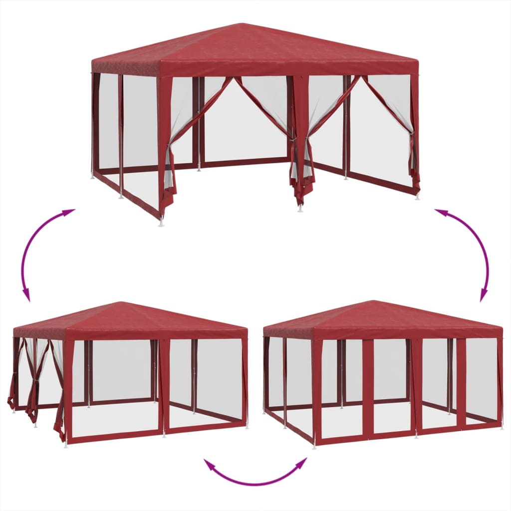 Party Tent with 8 Mesh Sidewalls Red 4x4 m HDPE