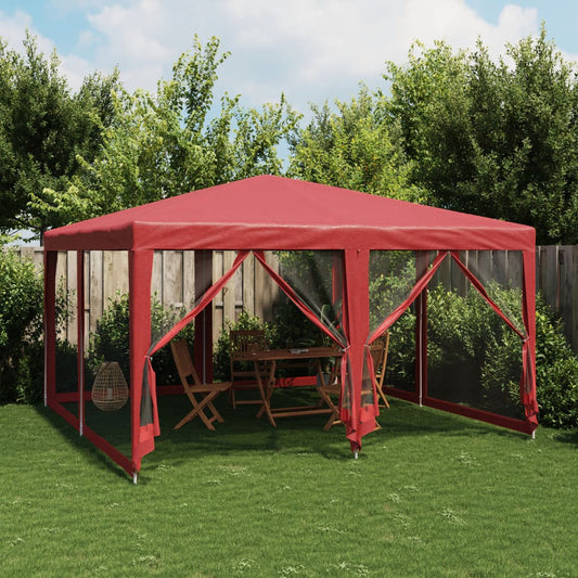 Party Tent with 8 Mesh Sidewalls Red 4x4 m HDPE