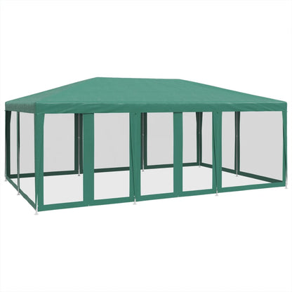 Party Tent with 10 Mesh Sidewalls Green 6x4 m HDPE